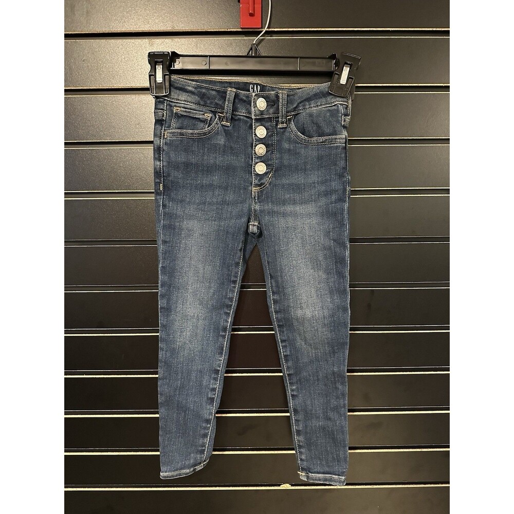 Gap Girls Button Fly Stretch High Rise Jegging Size 5 Adjustable Waist Dark Wash